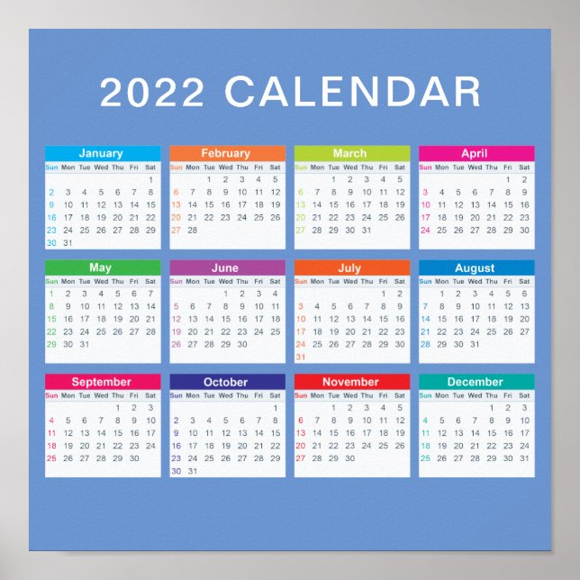 Póster Calendario 2022 Simple Lovely Colorful | POSTER (Frente)
