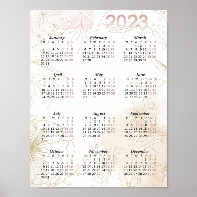 Póster Calendario 2023, Calendario Anual Acuarela, Modern (Frente)