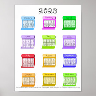 Póster Calendario 2023 Fuente de tela Mes Pernos de costu