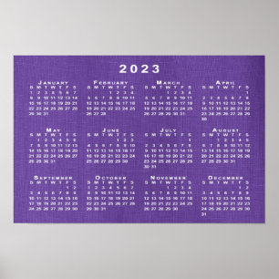 Póster Calendario 2023 sobre foto de textura de lino púrp