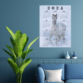 Póster Calendario 2024 Caballo Blanco Árabe Elegante en l