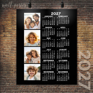 Póster Calendario 2024 con collage de 4 fotos - negro