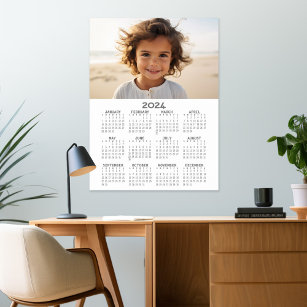 Póster Calendario 2024 con foto de color blanco gris bási