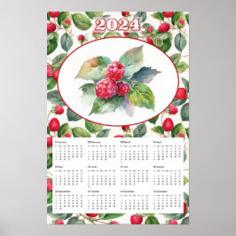Póster Calendario 2024 Frambuesas Vintage Acuarela 