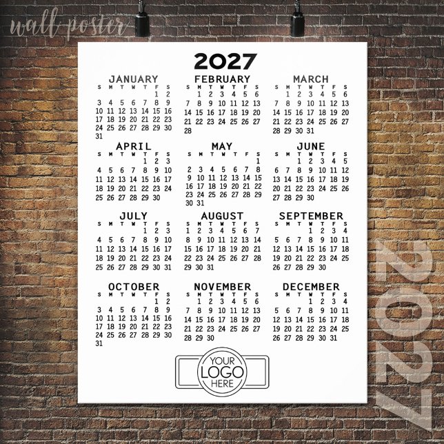 Póster Calendario 2024 - Mínimo Blanco Negro Básico (2027 Calendar Poster)
