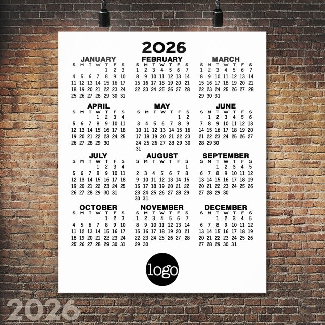 Póster Calendario 2024 - Mínimo Blanco Negro Básico (2026 Calendar Poster)
