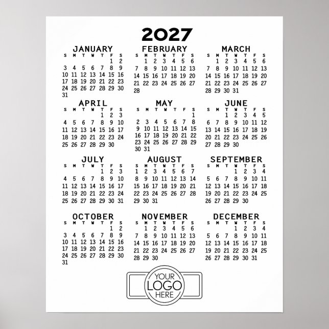 Póster Calendario 2024 - Mínimo Blanco Negro Básico (Frente)