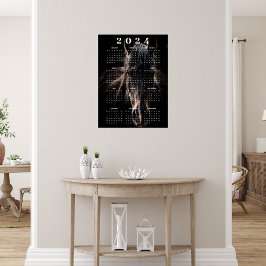 Póster Calendario 2024 Retrato de Hermoso Caballo Negro E