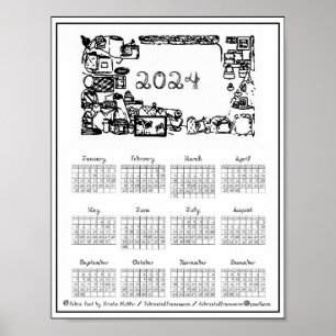 Póster Calendario 2024 Tela Fuente Marcos Fabricados de T