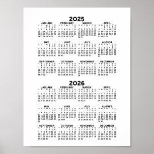 Póster Calendario 2025 2026 - Negro y Blanco Mínimo Básic