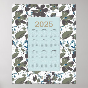 Póster Calendario 2025 Azul Verde Clematis Floral