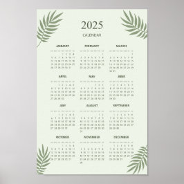 Póster Calendario 2025 Boho Floral Estética Verde Salvia
