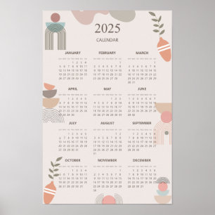 Póster Calendario 2025 Boho Mediados de Siglo Abstracto M