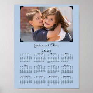 Póster Calendario 2025 con tu foto y nombre Azul claro