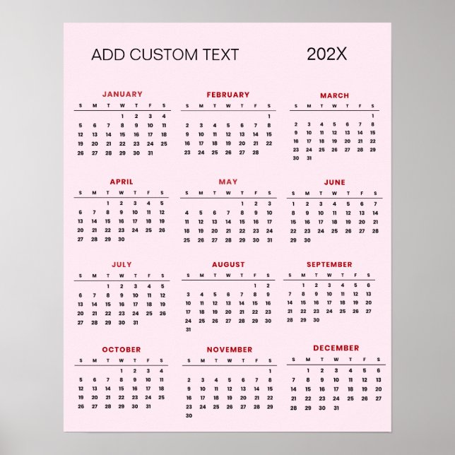 Póster Calendario 2025 de moda con texto personalizado    (Frente)