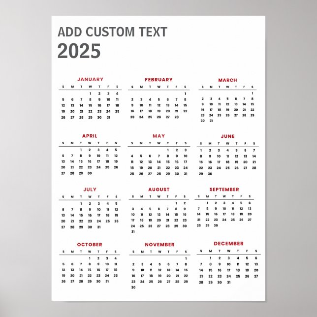 Póster Calendario 2025 de moda con texto personalizado (Frente)