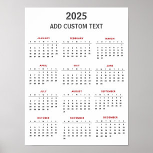 Póster Calendario 2025 de moda con texto personalizado