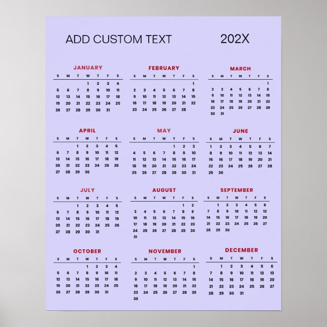 Póster Calendario 2025 de moda con texto personalizado    (Frente)