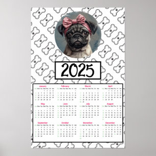 Póster Calendario 2025 de Pug Dog and Bones