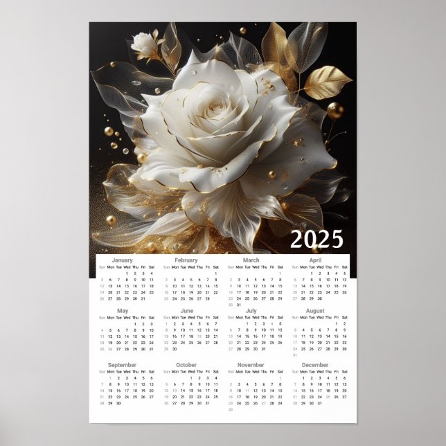 Póster Calendario 2025 de White and Gold Rosa (Frente)