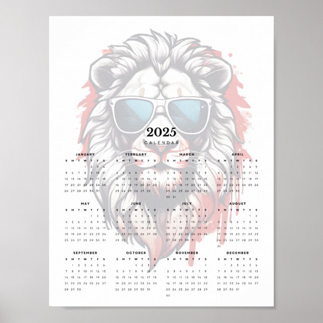 Póster Calendario 2025 del León Rojo Patriótico Blanco y  (Frente)