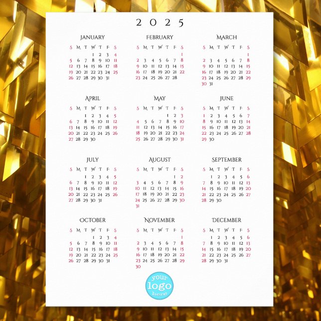 Póster Calendario 2025 del logotipo comercial personaliza (Personalized Company Business Logo 2025 Calendar Poster)