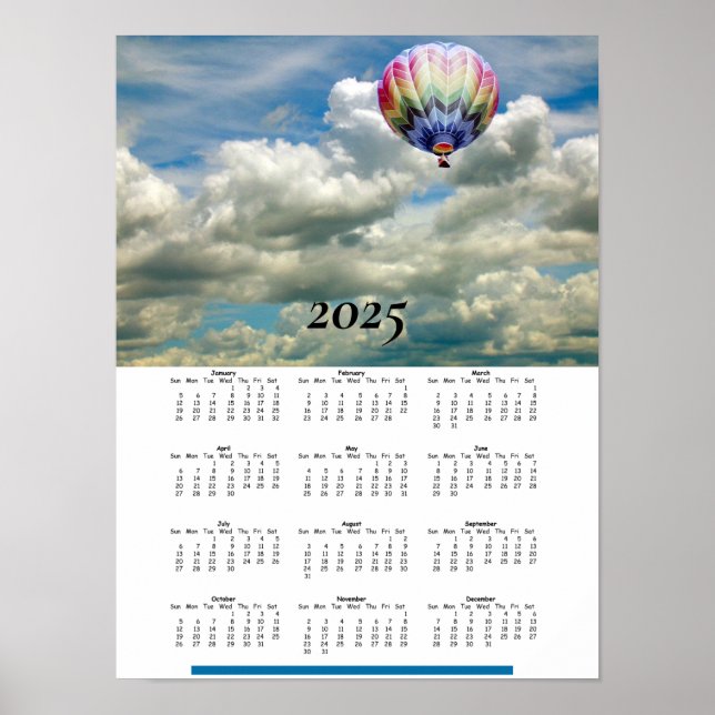 Póster Calendario 2025 - Globo de aire caliente en nubes (Frente)