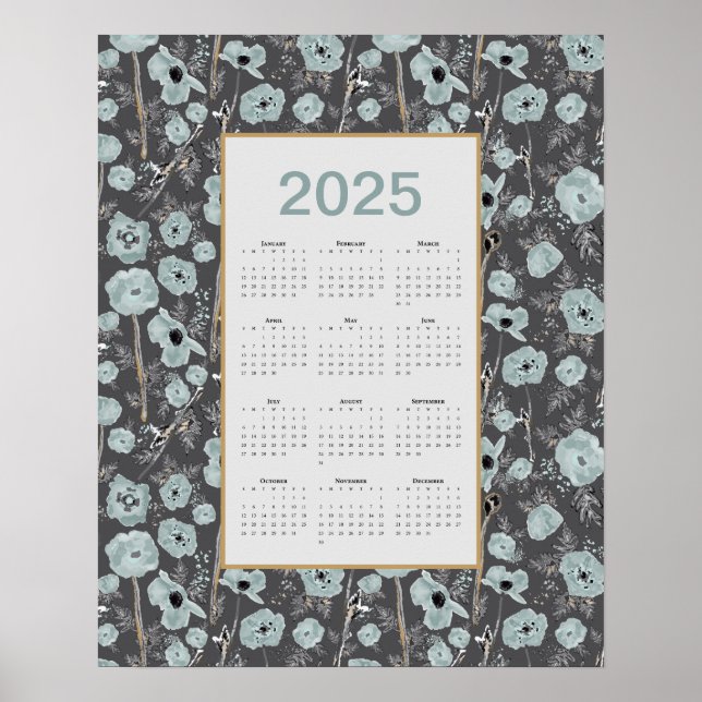 Póster Calendario 2025 Papel gris azul de año completo (Frente)