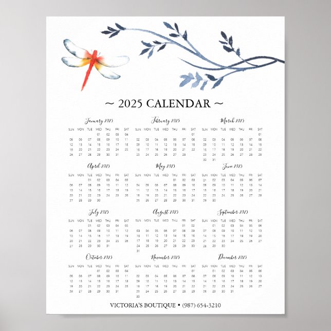 Póster Calendario 2025 Promo de negocios Red Dragonfly (Frente)