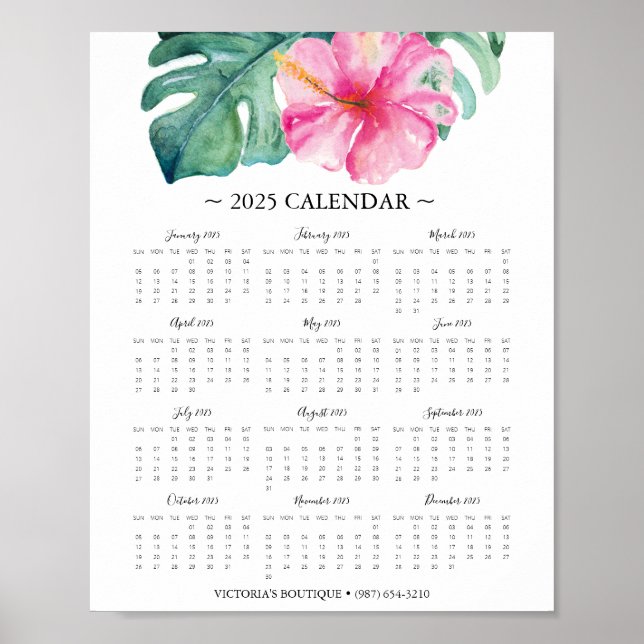 Póster Calendario 2025 Promo tropical para pequeñas empre (Frente)