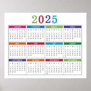 Póster Calendario 2025 simple y colorido