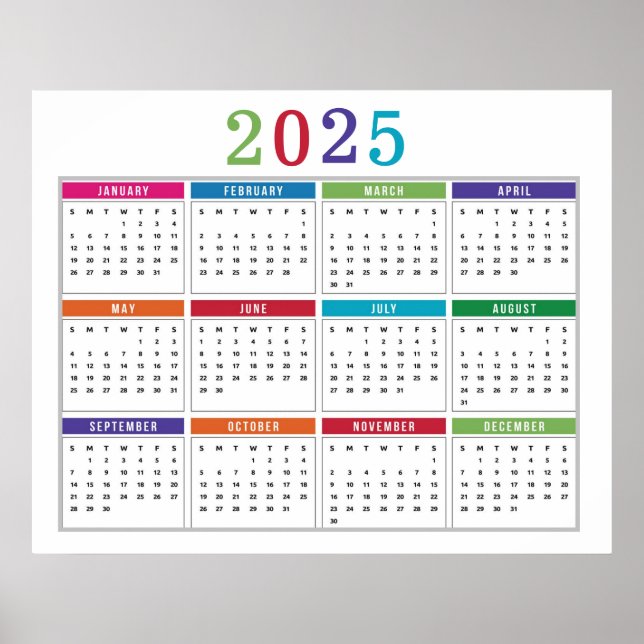 Póster Calendario 2025 simple y colorido (Frente)