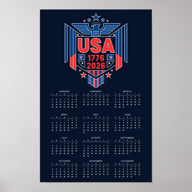 Póster Calendario 2026 (1776-2026) Estados Unidos (Frente)