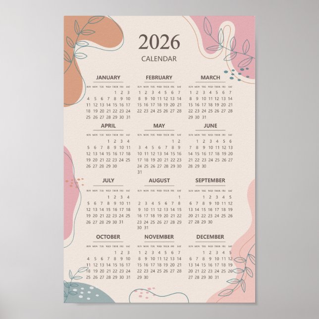 Póster Calendario 2026 A Mediados Del Siglo Resumen Estét (Frente)