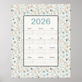 Póster Calendario 2026 Año Completo Amapolas Azules y Cre