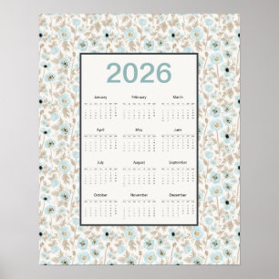 Póster Calendario 2026 Año Completo Amapolas Azules y Cre