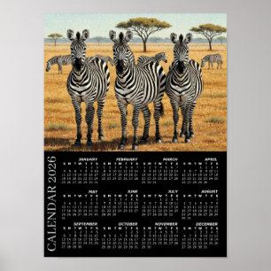 Póster Calendario 2026, Cebras, Safari Africano, África