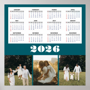 Póster Calendario 2026 con fondo azul turquesa