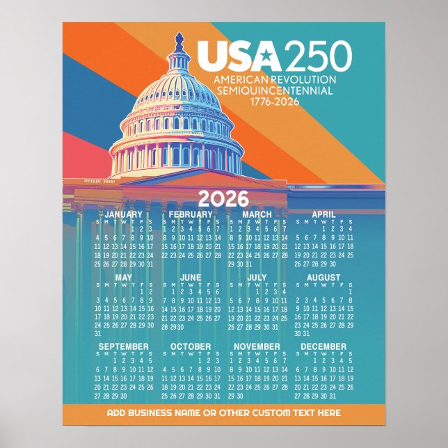 Póster Calendario 2026 con USA 250 Cúpula del Capitolio A (Frente)