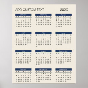 Póster Calendario 2026 de moda añade tu propio texto pers