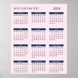 Póster Calendario 2026 de moda añade tu propio texto pers