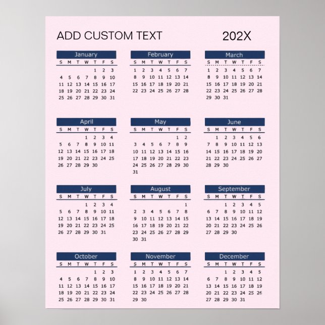 Póster Calendario 2026 de moda añade tu propio texto pers (Frente)