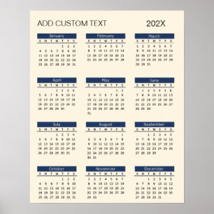 Póster Calendario 2026 de moda con texto personalizado
