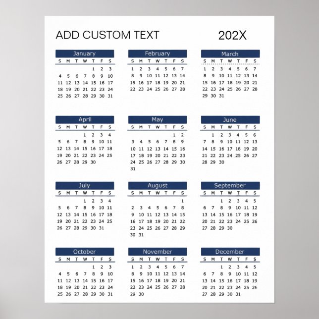 Póster Calendario 2026 de moda con texto personalizado    (Frente)