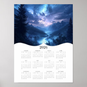 Póster Calendario 2026 de pared de año completo para el p