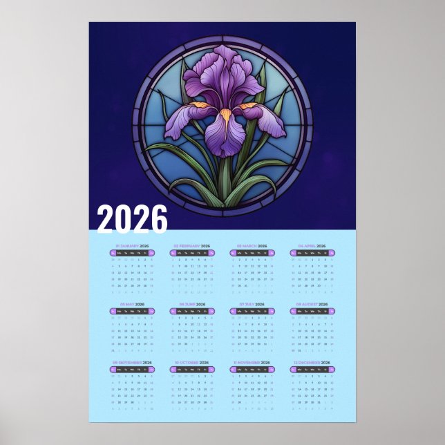 Póster Calendario 2026 de pared de Iris Morado (Frente)