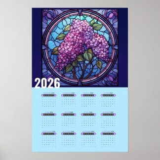 Póster Calendario 2026 de pared de Lila Púrpura
