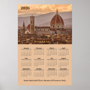 Póster Calendario 2026 del Duomo de Firenze, Florencia It