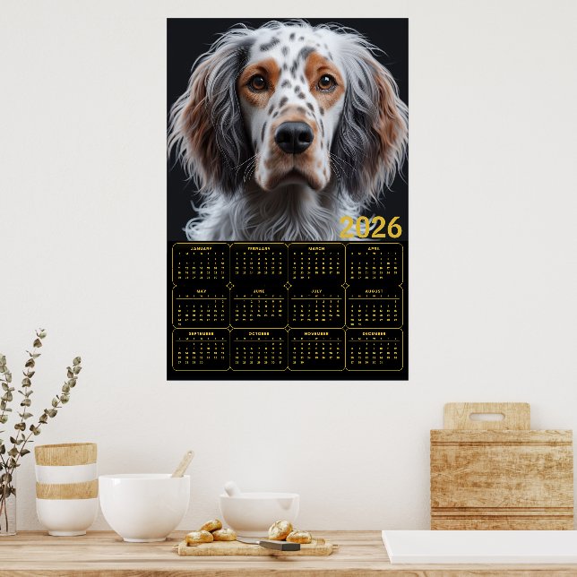 Póster Calendario 2026 del Setter Inglés Elegante (Cocina)