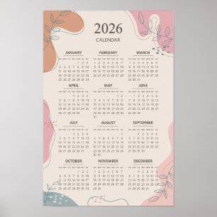 Póster Calendario 2026 Estética Boho Abstracta de Siglo X